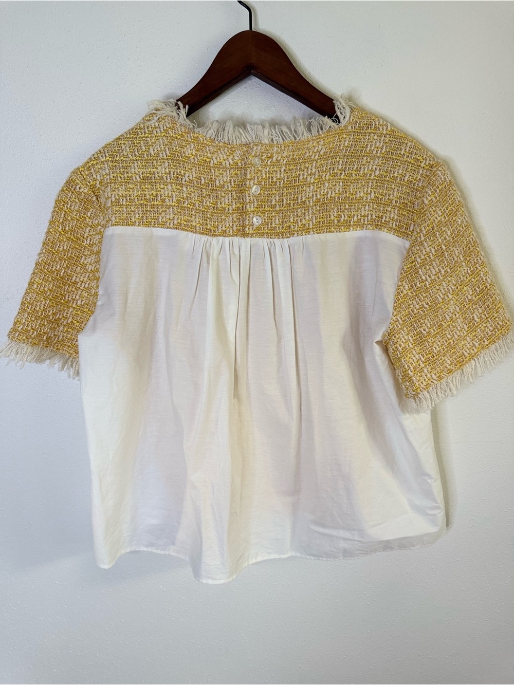 Maeve Anthropologie Tweed Top Yellow Fringe Blouse Size L NWT - Picture 3 of 8